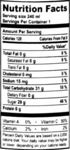 Nutrition Facts-Maya Mango Drink with Real Fruit Bits 240 Ml (8.11 FL OZ)