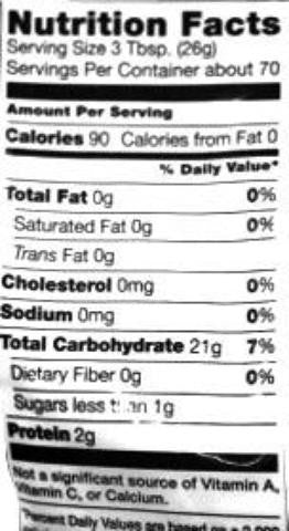 Nutrition Facts-Swad Rice Flour 4 LB (1814 Grams)