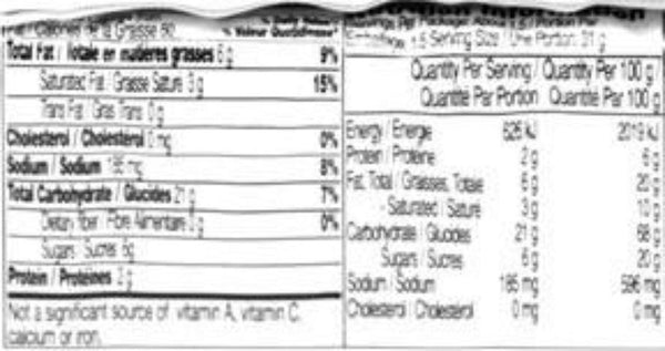 Nutrition Facts-Britannia 5050 Sweet & Salt tasty Biscuits 51 Grams (1.8 OZ) 0.11 LB