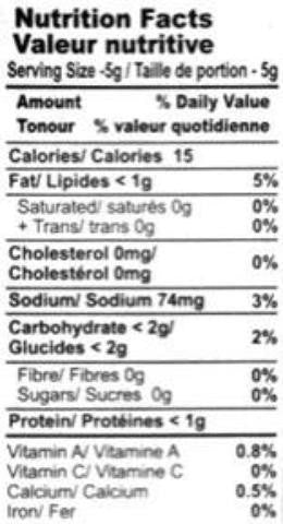 Nutrition Facts-MDH Sambhar Masala 100 Grams (3.5 OZ)