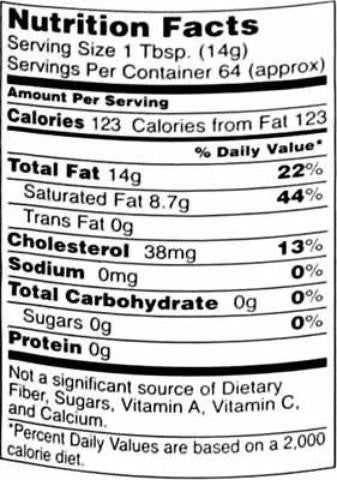 Nutrition Facts-Swad Pure Clarified Butter Ghee 32 FL OZ (946 ML)