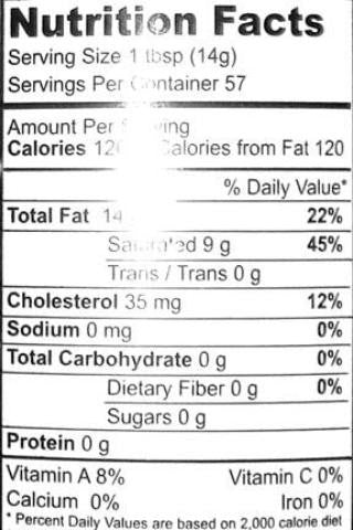 Nutrition Facts-Nanak Pure Desi Ghee (Clarified Butter)  800 Grams (28 OZ)