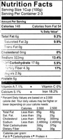 Nutrition Facts-Swad Channa Masala Chickpeas in Curry Sauce 9.9 OZ (280 Grams)