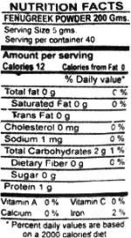 Nutrition Facts-Swad Fenugreek Powder 14 OZ