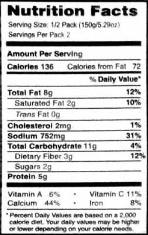 Nutrition Facts-MTR Mixed Vegetable Curry 300 Grams (10.58 OZ)
