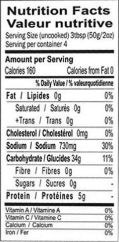Nutrition Facts-Gits Dosai Mix 200 Grams (7 OZ)