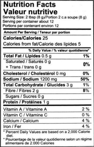 Nutrition Facts-Shan Vegetable Curry Mix 100 Grams (3.5 OZ)