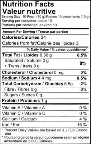 Nutrition Facts-Shan Teekhi Kali Mirch Black Pepper Powder 100 Grams (3.5 Oz)