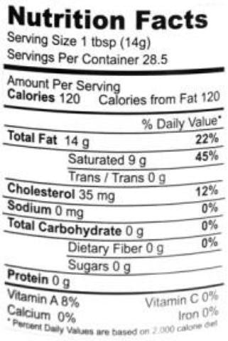 Nutrition Facts-Nanak Pure Desi Ghee (Clarified Butter) 400 Grams (14 OZ)