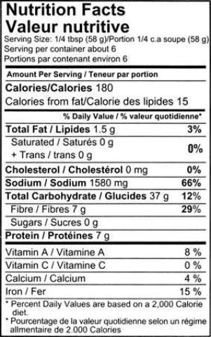 Nutrition Facts-Shan Easy Cook Haleem Mix 350 Grams (12.3 OZ)
