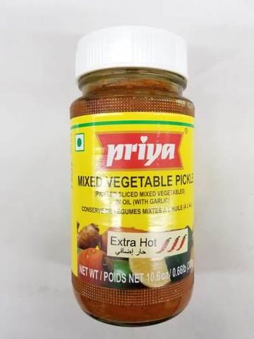 Priya Extra Hot Mixed Vegetable Pickle In Oil (with Garlic) 11 OZ (300 Grams)