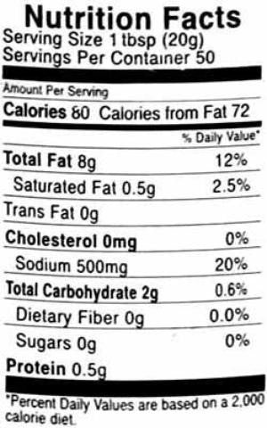 Nutrition Facts-Shan Special Garlic Pickle 1 Kg (2.2 Lb)