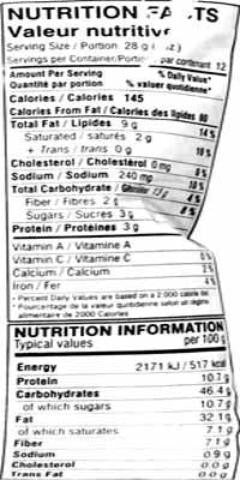Nutrition Facts-Mirch Masala Mumbai Mix 340 Grams
