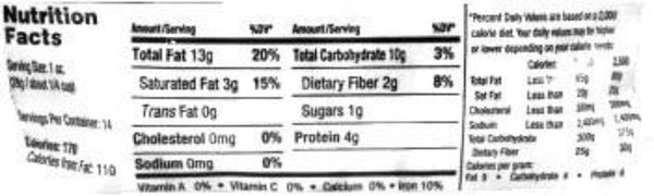 Nutrition Facts-Swad Whole Cashews 14 OZ (397 Grams)