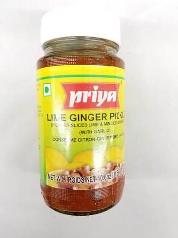 Priya Lime Ginger Pickle In Sliced Lime (with Garlic) 11 OZ (300 Grams)