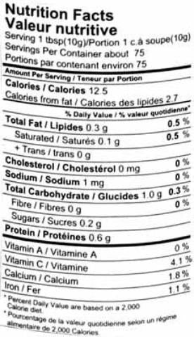 Nutrition Facts-Shan Garlic Paste 750 Grams (26.45 OZ)
