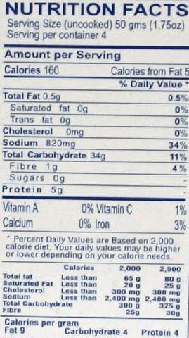 Nutrition Facts-Gits Rice Idli Mix 200 Grams (7 OZ)