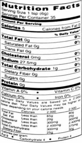 Nutrition Facts-Swad Garlic Paste 7.5 OZ (212 Grams)