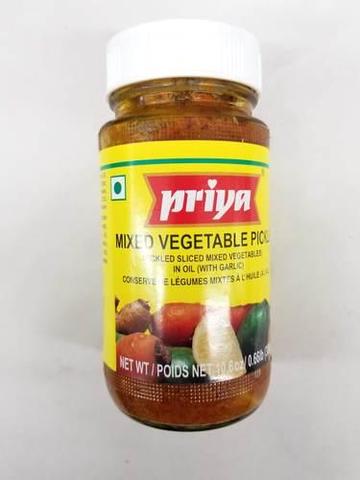Priya Mixed Vegetable Pickle In Oil (with Garlic) 11 OZ (300 Grams)