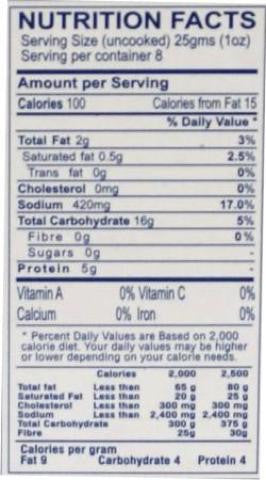 Nutrition Facts-Gits Dahi Vada Mix 200 Grams (7 OZ)