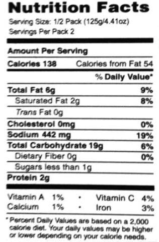 Nutrition Facts-MTR Lemon Rice 300 Grams (10.56 OZ)