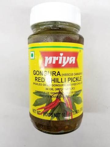 Priya Gongura Red Chilli Pickle In Oil (with Garlic) 11 OZ (300 Grams)
