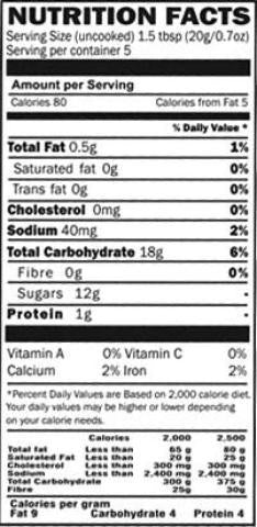 Nutrition Facts-Gits Basmati Rice Kheer Mix 100 Grams (3.5 OZ)