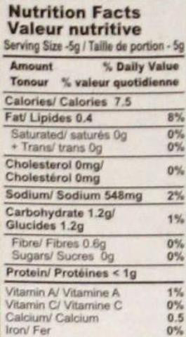 Nutrition Facts-MDH Sindhi Biryani Masala 100 Grams (3.5 OZ)