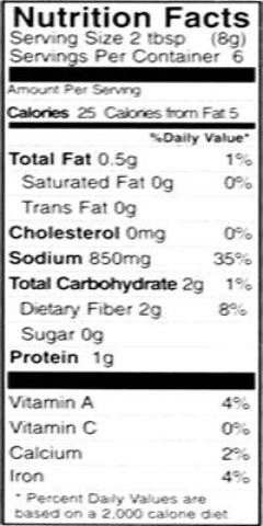 Nutrition Facts-Shan Spices For Dopiaza Mix Meat in Condiments Curry 50 Gm