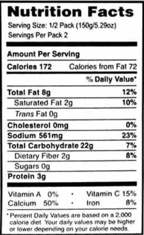 Nutrition Facts-MTR Alu Methi Curried Potato And Fenugreek Leaves 300 Grams