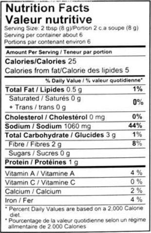 Nutrition Facts-Shan Fish seasoning 50 Grams